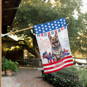 German Shepherd Happy 4Th Of July Independence Day House Flag