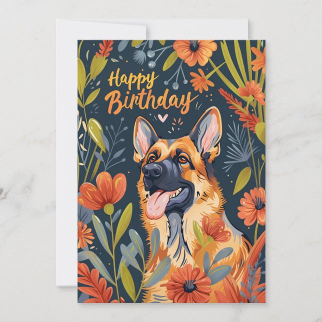 German Shepherd Happy Birthday  Holiday Card (Front)