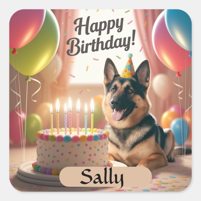 German Shepherd Happy Birthday Square Sticker (Front)