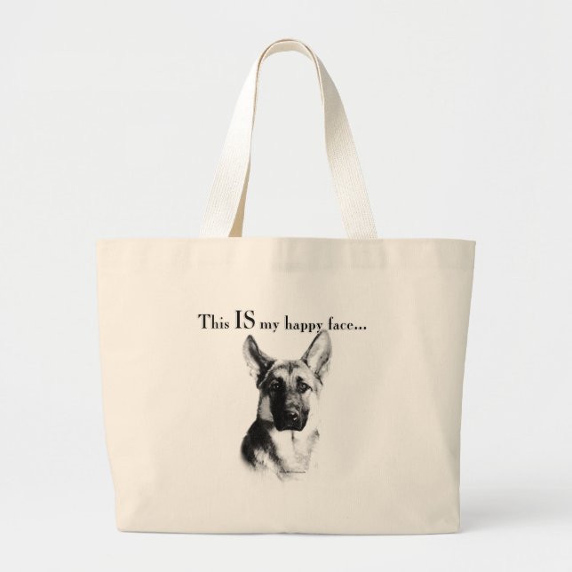 German Shepherd Happy Face Large Tote Bag (Front)