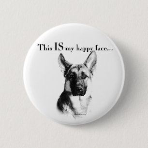 German Shepherd Happy Face Pinback Button