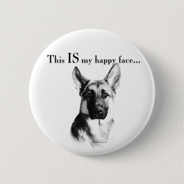 German Shepherd Happy Face Pinback Button (Front)