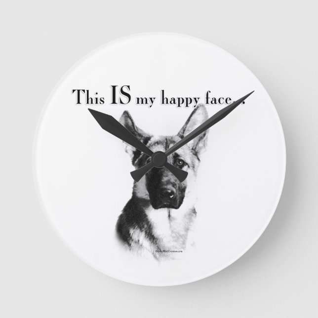 German Shepherd Happy Face Round Clock (Front)
