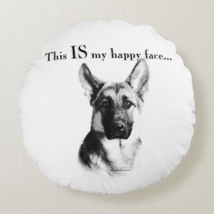 German Shepherd Happy Face Round Pillow