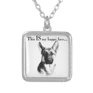 German Shepherd Happy Face Silver Plated Necklace