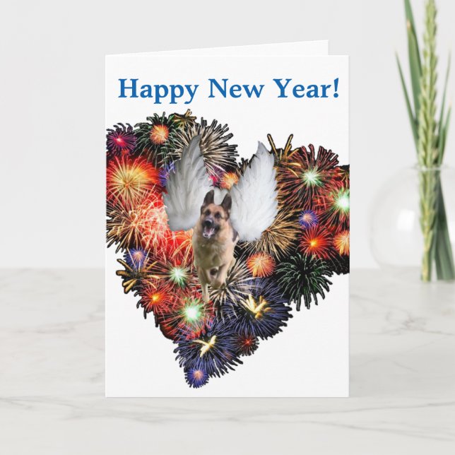 German Shepherd Happy New Year Greeting Card (Front)