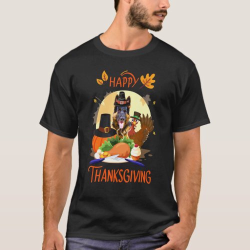 German Shepherd Happy Thanksgiving Pilgrim Turkey T_Shirt