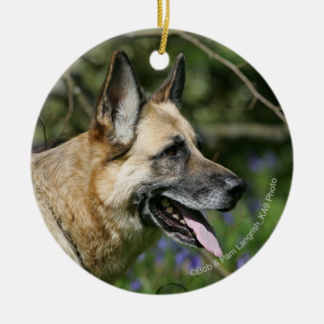 German Shepherd Headshot 3 Ceramic Ornament (Front)