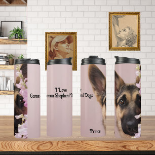 German Shepherd hiding behind flowers Thermal Tumbler