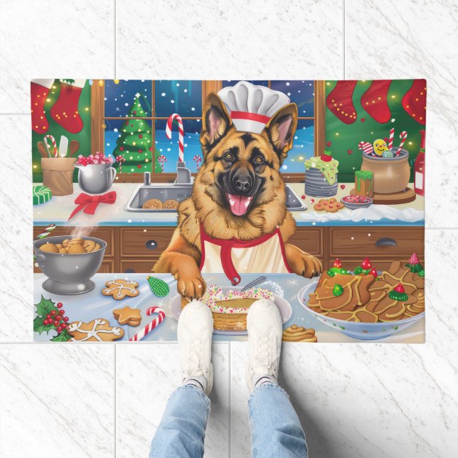 German Shepherd Holiday Baking: Festive Christmas Doormat (Indoor)