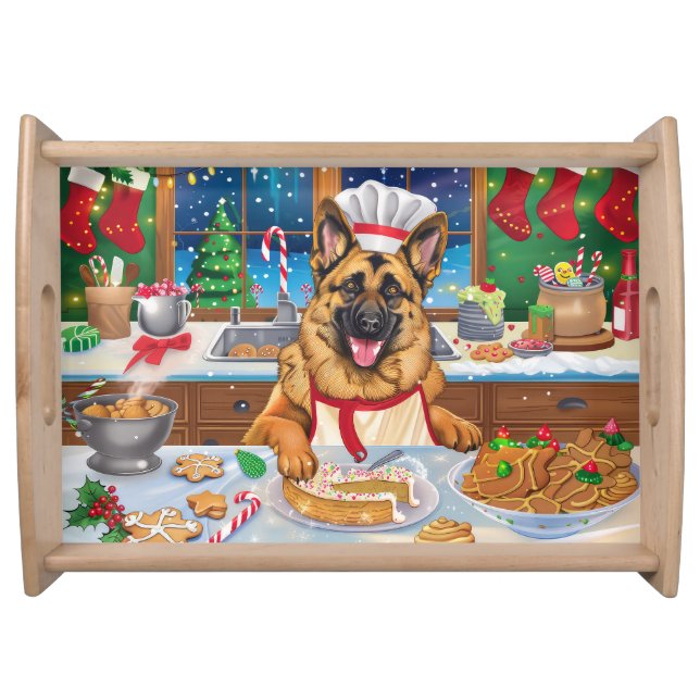German Shepherd Holiday Baking: Festive Christmas Serving Tray (Front)