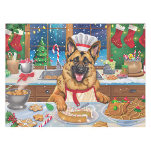 German Shepherd Holiday Baking: Festive Christmas Tablecloth