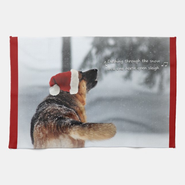 German Shepherd Holiday Kitchen Towel (Horizontal)