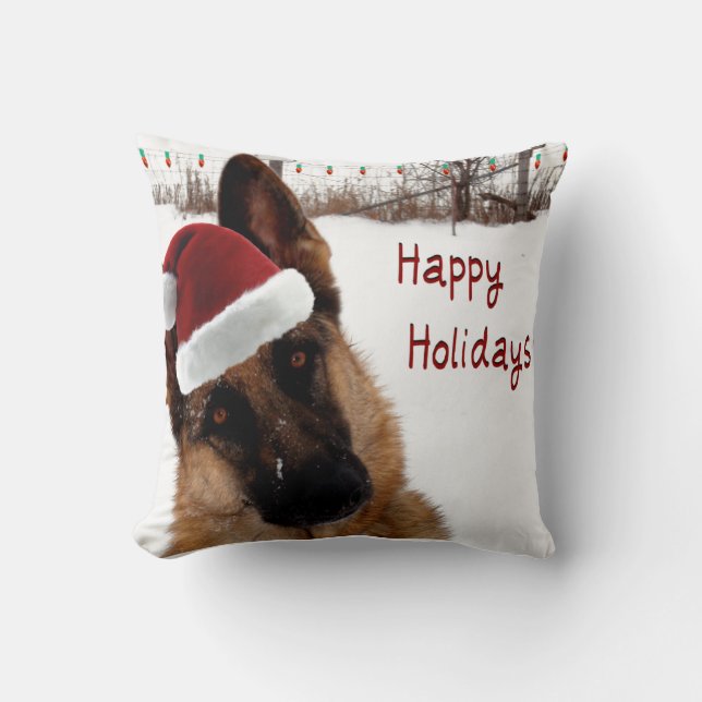 German Shepherd Holiday Throw Pillow (Front)