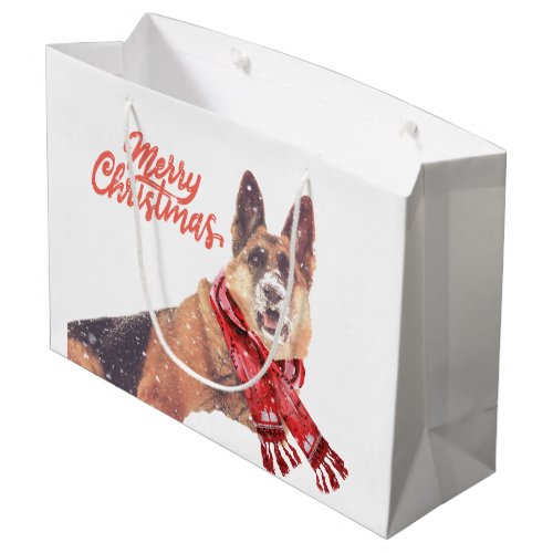 German Shepherd Holiday with Holiday Scarf Large Gift Bag