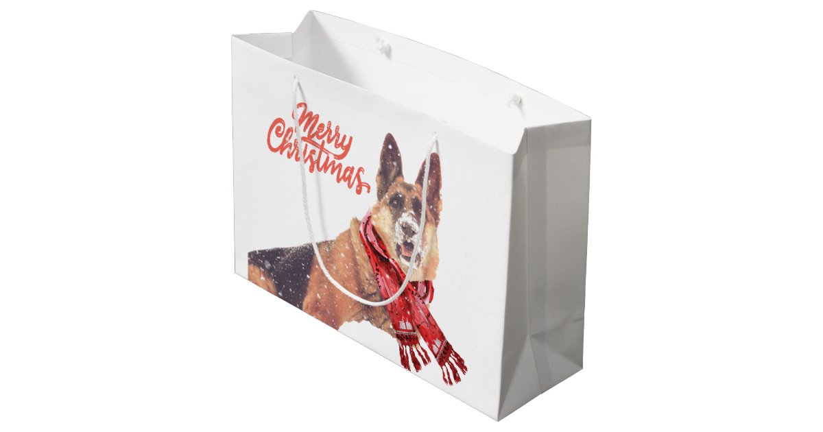 German Shepherd Holiday with Holiday Scarf Large Gift Bag | Zazzle