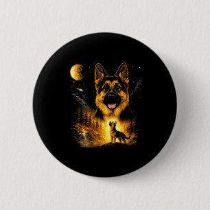 German Shepherd Howling To The Moon Vintage Mystic Button