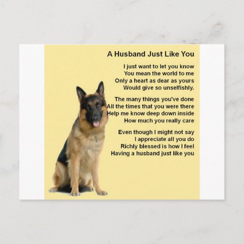 German Shepherd  Husband Poem Postcard