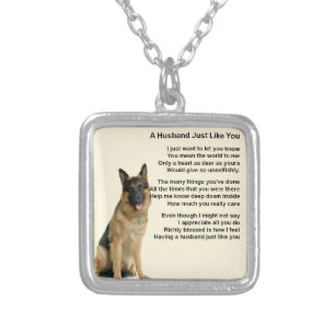 German Shepherd Husband Poem Silver Plated Necklace