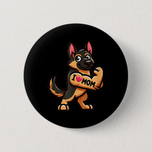 German Shepherd I Love Mom Funny Dog Tattoo Button