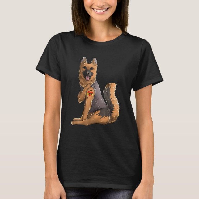 German Shepherd I Love Mom Tattoo Dog Mother's Day T-Shirt (Front)