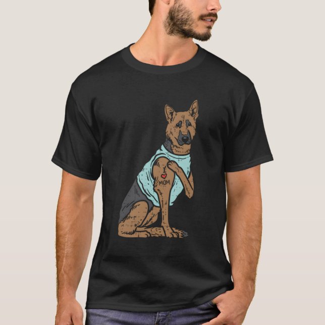 German Shepherd I Love Mom Tattoo K9 Dog Lover Wom T-Shirt (Front)