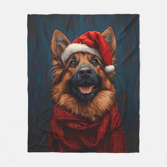 German Shepherd in a Santa Hat Fleece Blanket (Front)