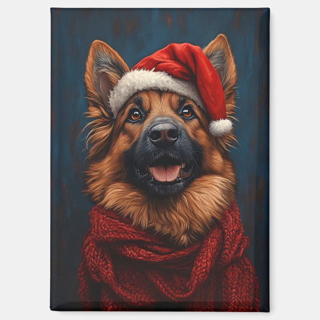 German Shepherd in a Santa Hat Magnet (Front)