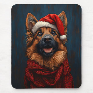 German Shepherd in a Santa Hat Mouse Pad