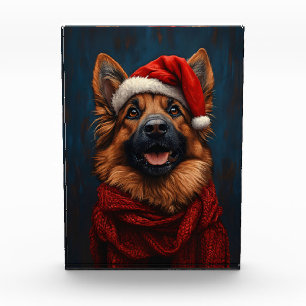 German Shepherd in a Santa Hat Photo Block