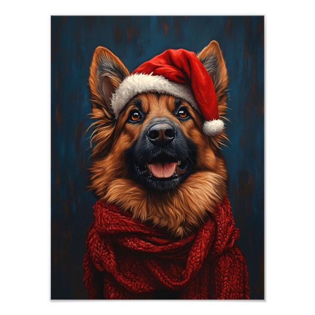 German Shepherd in a Santa Hat Photo Print (Front)
