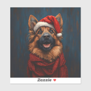 German Shepherd in a Santa Hat Sticker