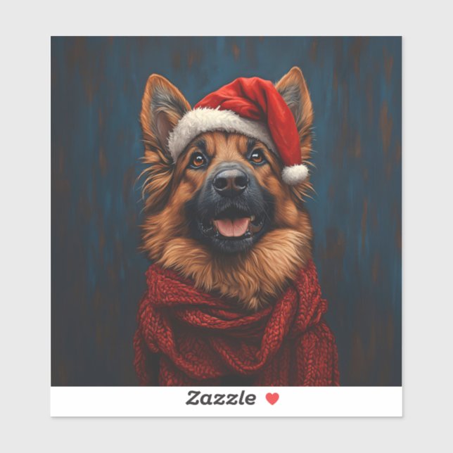 German Shepherd in a Santa Hat Sticker (Sheet)