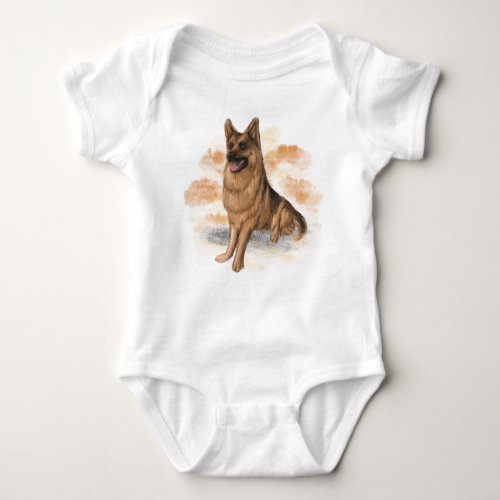 German shepherd in aquarell style painted baby bodysuit