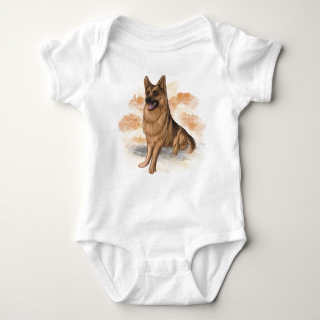 German shepherd in aquarell style painted baby bodysuit (Front)
