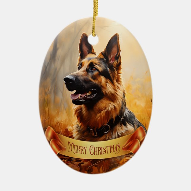 German Shepherd in Autumn Ceramic Ornament (Front)