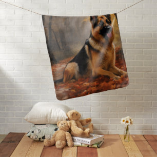 German Shepherd in Autumn Leaves Fall Inspire Baby Blanket