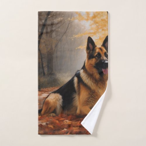 German Shepherd  in Autumn Leaves Fall Inspire  Bath Towel Set