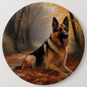 German Shepherd  in Autumn Leaves Fall Inspire  Button