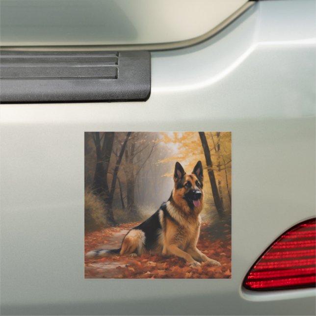 German Shepherd  in Autumn Leaves Fall Inspire  Car Magnet (In Situ)