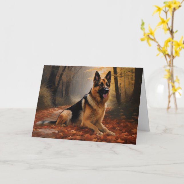 German Shepherd  in Autumn Leaves Fall Inspire  Card (Yellow Flower)