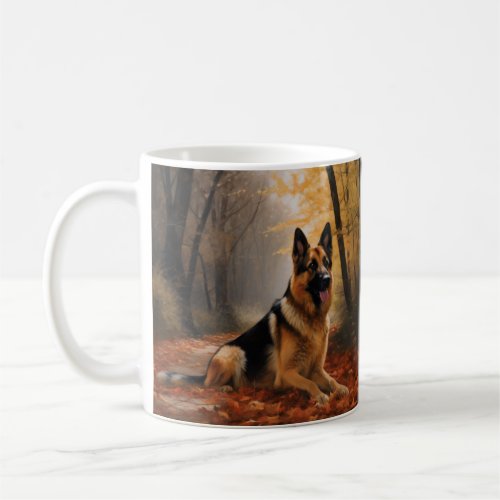 German Shepherd  in Autumn Leaves Fall Inspire  Coffee Mug