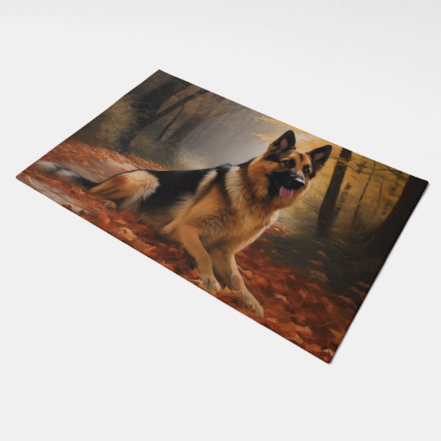 German Shepherd  in Autumn Leaves Fall Inspire  Doormat (Angled)
