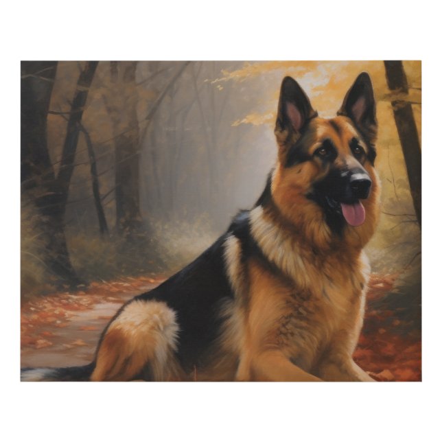 German Shepherd  in Autumn Leaves Fall Inspire  Faux Canvas Print (Front)