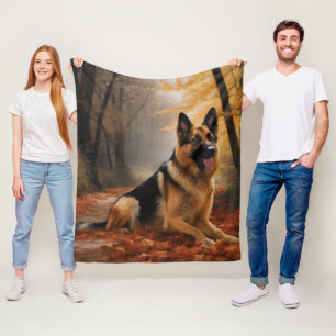 German Shepherd in Autumn Leaves Fall Inspire Fleece Blanket