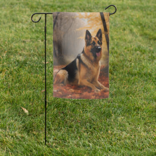 German Shepherd in Autumn Leaves Fall Inspire Garden Flag