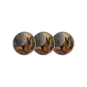 German Shepherd in Autumn Leaves Fall Inspire Golf Ball Marker