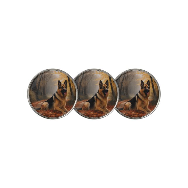 German Shepherd  in Autumn Leaves Fall Inspire  Golf Ball Marker (3 Up)