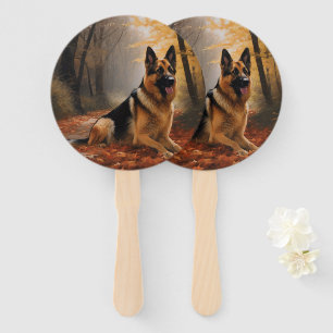 German Shepherd in Autumn Leaves Fall Inspire Hand Fan