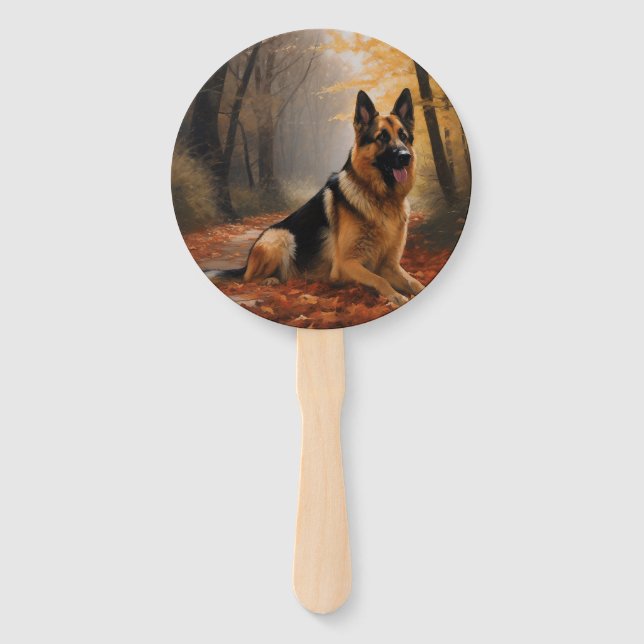 German Shepherd  in Autumn Leaves Fall Inspire  Hand Fan (Front)